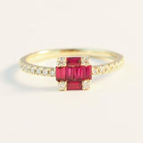 1.5ct Baguette Cut Pink Ruby Cluster Women Engagement Ring 14k YellowGold Finish