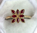 2ct Marquise Cut Pink Ruby Engagement Ring Floral Unique 14k Yellow Gold Finish