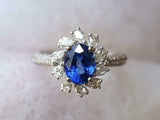 2ct Engagement Ring Oval Cut Blue Sapphire Cluster Accent 14k White Gold Finish