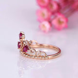 1.5ct Pear Round Cut Pink Ruby Engagement Ring Princess Crown 14k Rose Gold Over