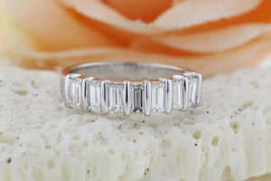 Anniversary Bar Set Wedding Ring Band 0.8ct Baguette Diamond 14k White Gold Over