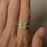 2ct Round Cut Green Peridot Engagement Ring 14k White Gold Finish Halo Promise