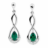 1ct Pear Cut Green Emerald Infinity Drop Women Earrings 14k White Gold Finish