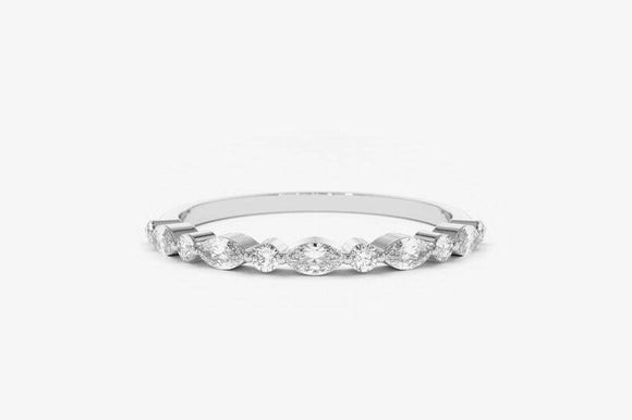 1ct Wedding Band Marquise Cut Diamond Minimalist Design 14k White Gold Finish