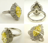 6Ct Marquise Cut Yellow Sapphire Ballerina Cocktail Ring 18K White Gold Finish