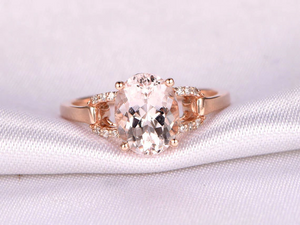 1.5ct Oval Cut Morganite Diamond Split Band Solitaire Ring 14k Rose Gold Finish