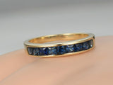 2ct Princess Blue Sapphire Channel Set Half Eternity Band 14k Yellow Gold Finish