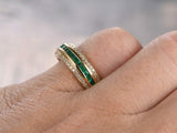 2.5ct Princess Cut Green Emerald 3 Row Half Eternity Band 14k Yellow Gold Finish