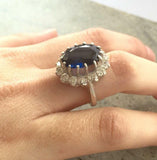 2.55ct Engagement Ring Oval Cut Blue Sapphire Cocktail 14k White Gold Finish