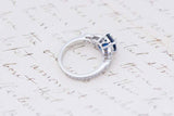 1ct Round Blue Sapphire Engagement Ring Leaf Vintage Milgrain 14k WhiteGold Over