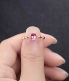 1ct Oval Pink Ruby Vintage Diamond Solitaire Engagement Ring 14k Rose Gold Over