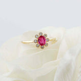 1.5ct Oval Cut Pink Ruby Engagement Ring Diamond Halo Women 14k Yellow Gold Over