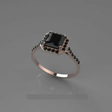 2ct Princess Cut Black Diamond Halo Ring 14k Rose Gold Finish with Round Accents