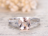 1ct Cushion Cut Peach Morganite Engagement Ring Split Shank 14k WhiteGold Finish