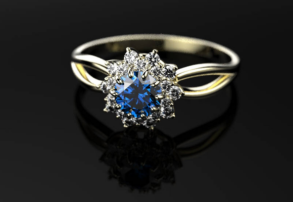 2ct Round Cut Blue Sapphire Engagement Ring 14k Yellow Gold Finish Floral Split