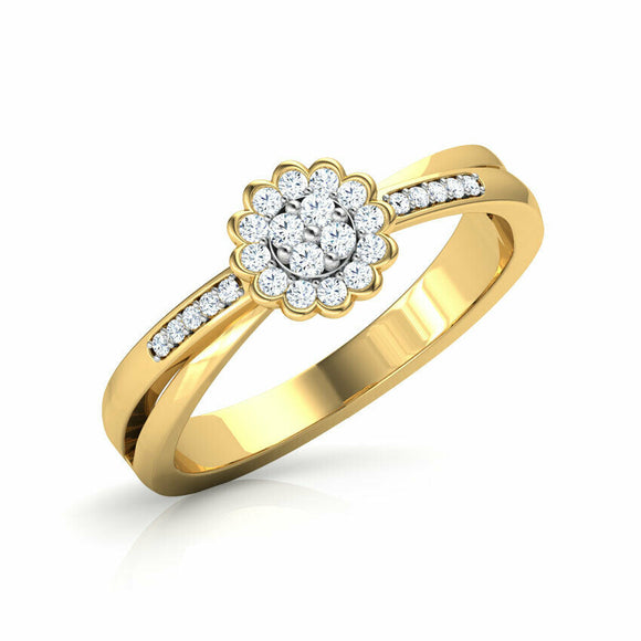 1.6ct Engagement Ring Round Cut Diamond Halo Floral Split 14k Yellow Gold Finish