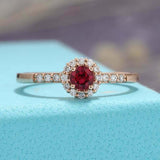 1.45ct Round Cut Pink Ruby Engagement Ring Halo Diamond 14k Yellow Gold Finish