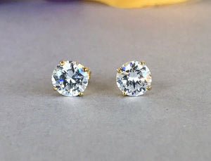 Solitaire 4 Prong Stud Earrings 0.4ct Round Cut Diamond 14k Yellow Gold Finish