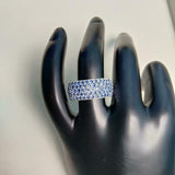 3ct Wedding Band Round Blue Sapphire Cluster Full Eternity 14k White Gold Finish