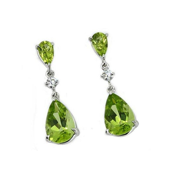 3.3ct Pear Cut Green Peridot Cool Water Tear Drop Earrings 14k White Gold Finish