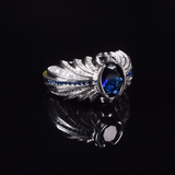 3ct Oval Cut Blue Sapphire Engagement Ring 14k White Gold Over Cocktail Art Deco