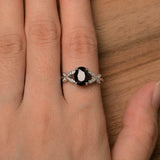 2ct Engagement Ring Oval Cut Black Diamond Butterfly Accent 14k WhiteGold Finish