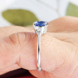 1.2ct Round Cut Blue Sapphire Baguette Accent Trilogy Ring 14k White Gold Finish