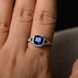 2ct Cushion Cut Blue Sapphire Engagement Ring 14k White Gold Finish Split Shank