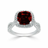 2.3Ct Cushion Cut Red Garnet Split Band Engagement Ring 14K White Gold Finish