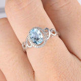 2.3ct Oval Cut Blue Aquamarine Engagement Ring Diamond Halo 14k White Gold Over