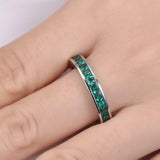 2ct Princess Cut Green Emerald Channel Set Full Eternity Band 14k WhiteGold Over