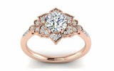 Flower Milgrain Halo Engagement Ring 2.2ct Round Cut Diamond 14k RoseGold Finish