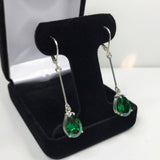 2ct Pear Green Emerald Vertical Bar Solitaire Drop Earrings 14k White Gold Over