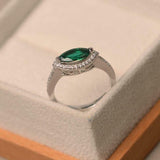 1.5ct Marquise Cut Green Emerald Engagement Ring Diamond Halo 14k WhiteGold Over