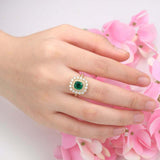 2.5ct Cushion Cut Green Emerald Dual Halo Milgrain Ring 14k Yellow Gold Finish