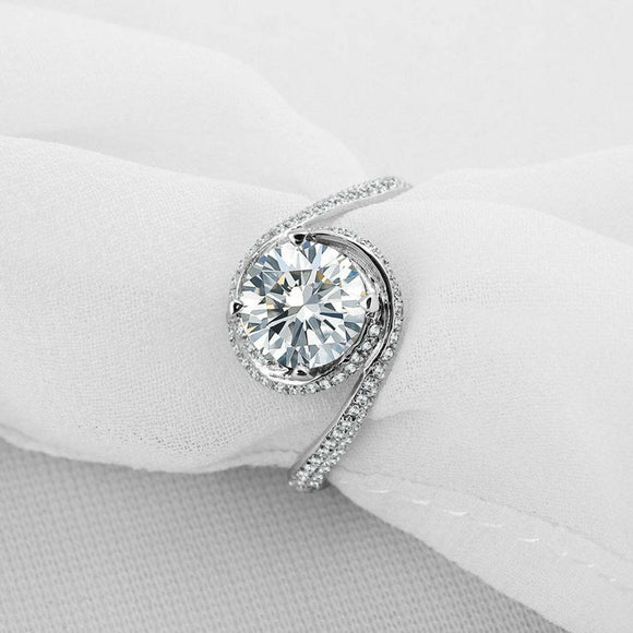 2ct Round Cut Diamond Engagement Ring Dual Swirl Solitaire 14k White Gold Finish