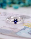 1ct Heart Cut Simulated Blue Sapphire Minimalist Ring 14k White Gold Plated