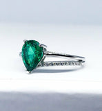 2Ct Pear Green Emerald Diamond Split Band Engagement Ring 14K White Gold Finish