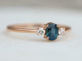 1ct Engagement Ring Oval Cut London Blue Topaz Three Stone 14k Rose Gold Finish