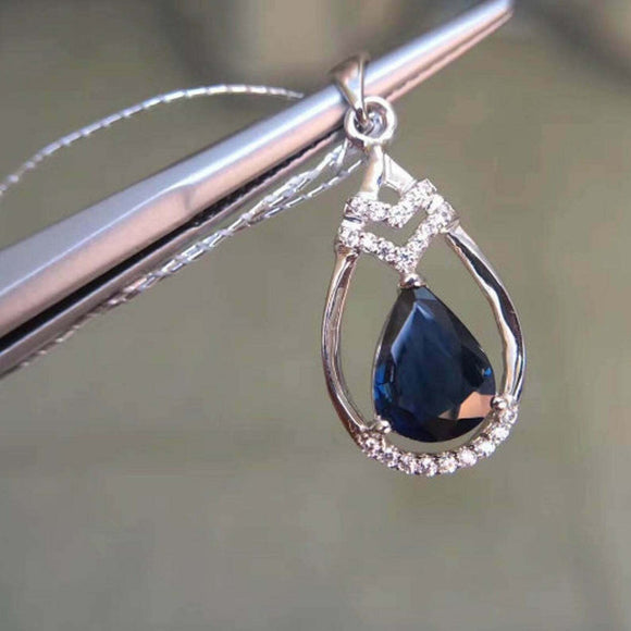 2ct Blue Sapphire Pendant Pear Cut Hollow Drop 14k White Gold Finish NO CHAIN