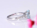 1.5ct Pear Cut Blue Aquamarine Solitaire with Accents Ring 14k White Gold Finish