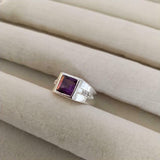 1ct Asscher Cut Purple Amethyst Solitaire with Accent Ring 14k White Gold Finish