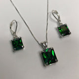 2.5ct Green Emerald Trendy Drop Earrings Pendant Combo Set 14k White Gold Finish