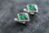 2ct Stud Earrings Princess Cut Green Emerald Diamond Halo 14k White Gold Finish