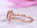 2ct Oval Cut Morganite Engagement Ring Halo Diamond Accent 14k Rose Gold Finish