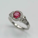 2.3ct Round Cut Pink Ruby Engagement Ring Halo Celtic Trinity 14k WhiteGold Over