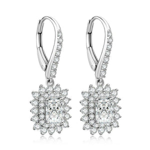 2ct Radiant Cut VVS1D Diamond Halo Flower Drop Earrings 14k White Gold Finish