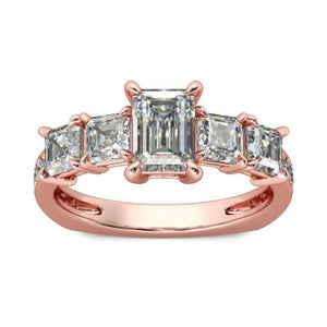 4Ct Emerald Cut Diamond Solitaire Ring 14K Rose Gold Over Asscher Round Accents