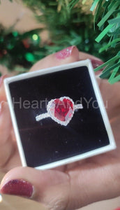 1ct Heart Cut Simulated Pink Ruby Halo Engagement Ring 14k White Gold Plated