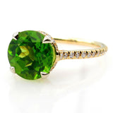 2.5Ct Round Cut Green Peridot Hidden Halo Solitaire Ring 14K Yellow Gold Finish